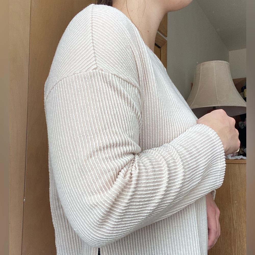 Cream Ribbed Knit Lightweight Sweater - Picture 2 of 4